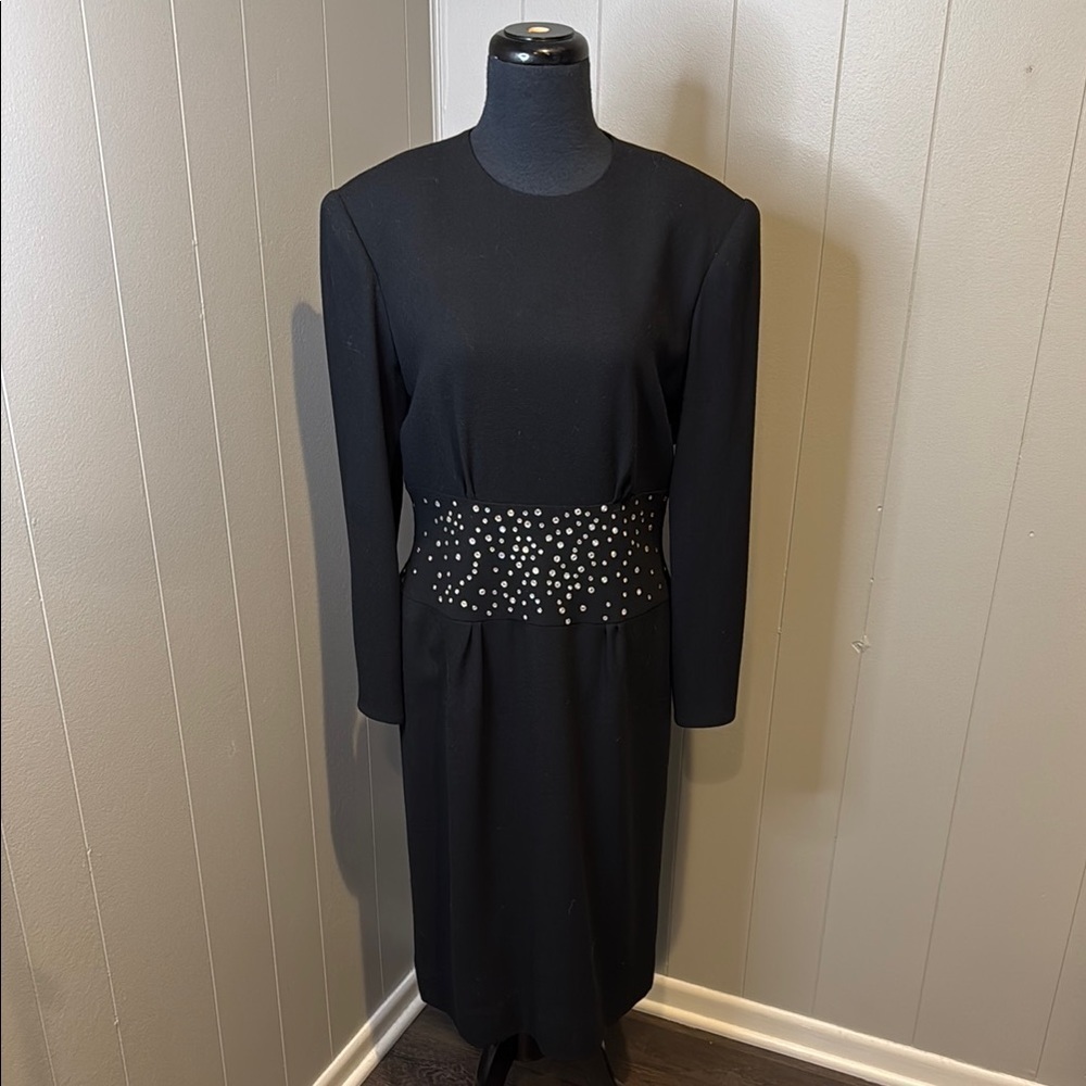 Saks Fifth Avenue David Hayes Women’s Large Black Sheath Dress Long Sleeve